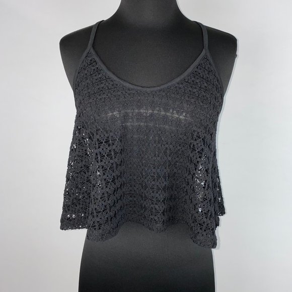 PINK Victoria's Secret XS/S Black Crochet Crop Top - Picture 2 of 9